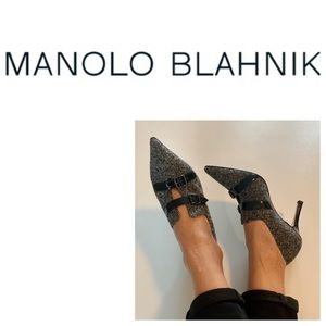 MANOLO BLAHNIK tweed and patent pumps